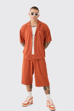 boohooMAN Two Tone Towelling Boxy Shirt And Short Set | UK| Sets & Co-Ords