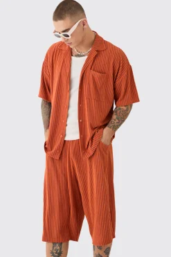 boohooMAN Two Tone Towelling Boxy Shirt And Short Set | UK| Sets & Co-Ords