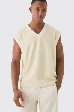 V Neck Limited Edition Towelling Sweater Vest | UK^boohooMAN