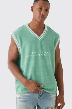 V Neck Limited Edition Towelling Sweater Vest | UK^boohooMAN Outlet