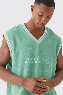 V Neck Limited Edition Towelling Sweater Vest | UK^boohooMAN Outlet