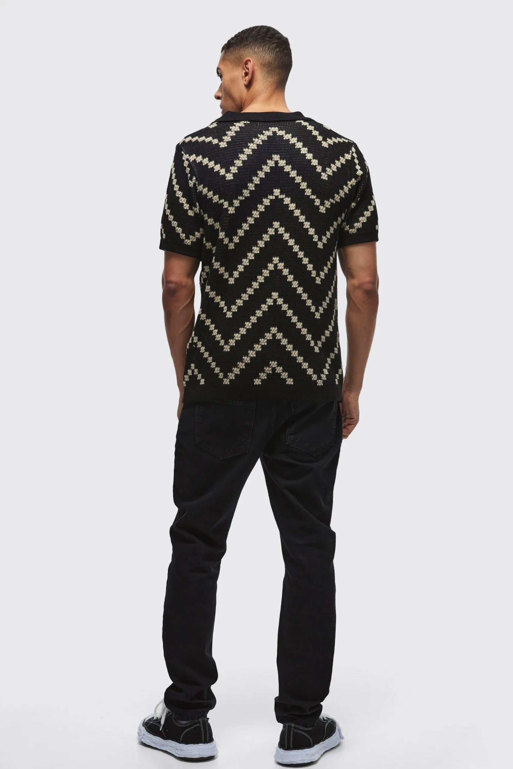 boohooMAN V Neck Stripe Knit Polo | UK| Knitwear