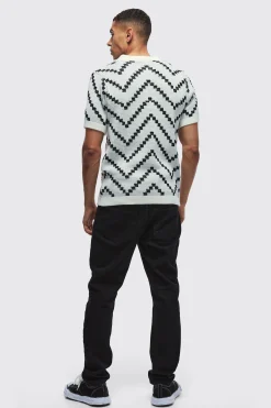 boohooMAN V Neck Stripe Knit Polo | UK| Knitwear