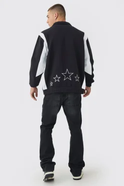 boohooMAN Varsity Embroidered Jersey Harrington Jacket | UK| Coats & Jackets