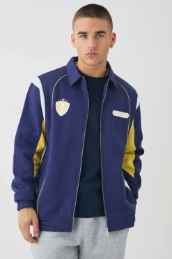 boohooMAN Varsity Embroidered Jersey Harrington Jacket | UK| Coats & Jackets