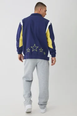 boohooMAN Varsity Embroidered Jersey Harrington Jacket | UK| Coats & Jackets