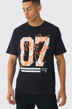 Varsity Graffiti Puff Print T-Shirt | UK^boohooMAN Sale