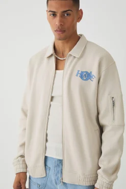 boohooMAN Varsity Homme Applique Jersey Harrington Jacket | UK| Coats & Jackets