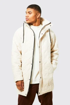 boohooMAN Velvet Onion Quilted Mid Length Puffer | UK| Coats & Jackets