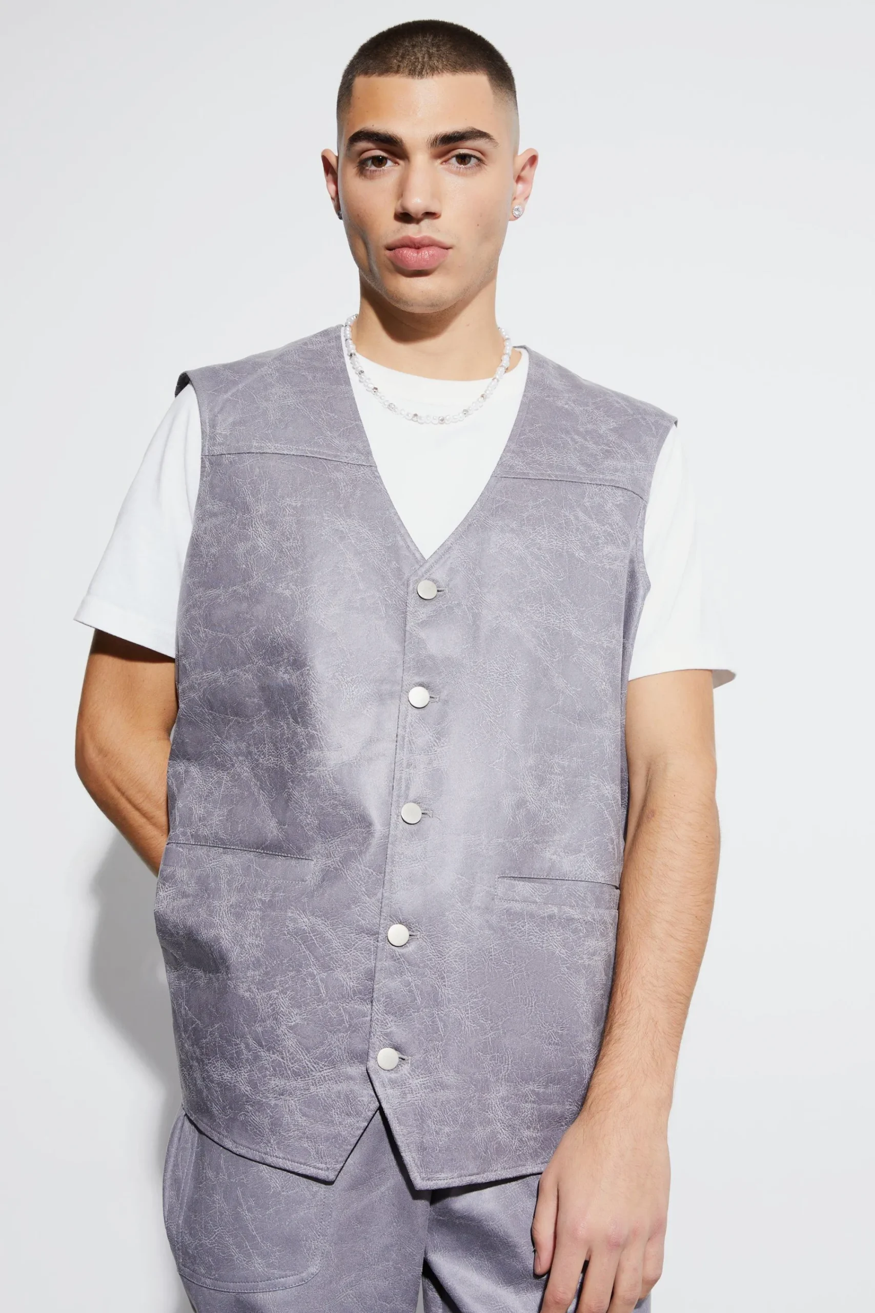 boohooMAN Vintage Pu Oversized Waistcoat Vest | UK| Suits & Tailoring
