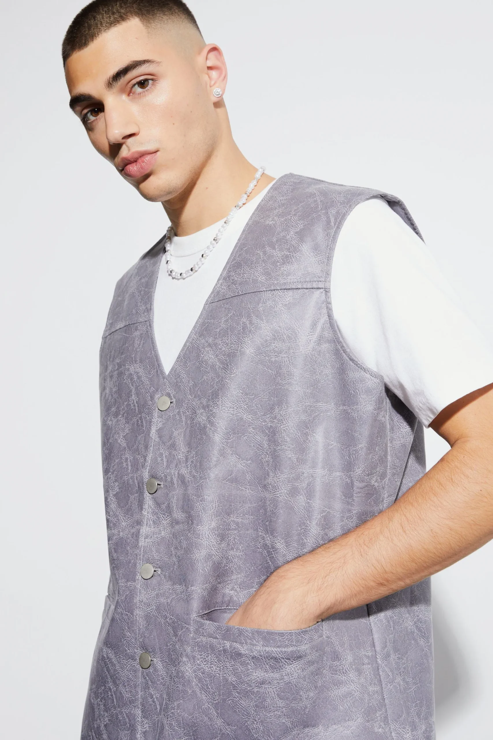 boohooMAN Vintage Pu Oversized Waistcoat Vest | UK| Suits & Tailoring