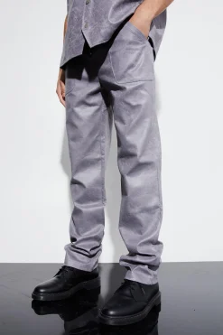 boohooMAN Vintage Pu Straight Leg Zip Suit Trousers | UK| Suits & Tailoring