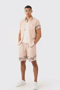 boohooMAN Viscose Tonal Back Detail Shirt & Short | UK| Sets & Co-Ords