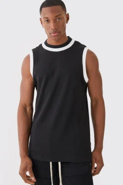 Waffle And Interlock Colour Block Tank | UK^boohooMAN