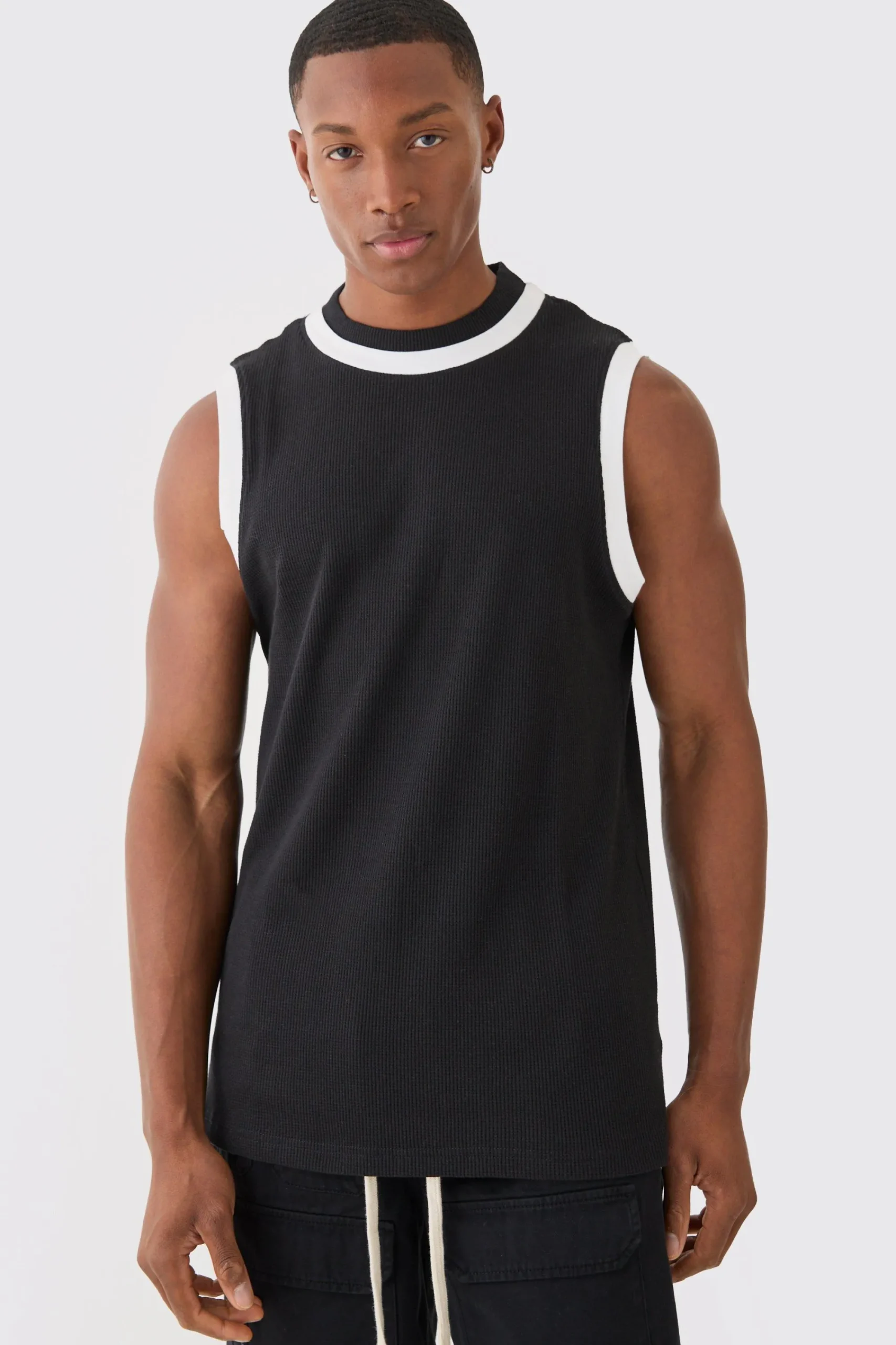 Waffle And Interlock Colour Block Tank | UK^boohooMAN