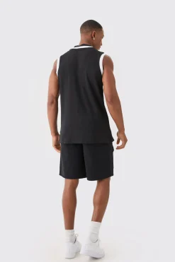 Waffle And Interlock Colour Block Tank | UK^boohooMAN