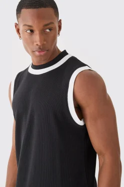 Waffle And Interlock Colour Block Tank | UK^boohooMAN