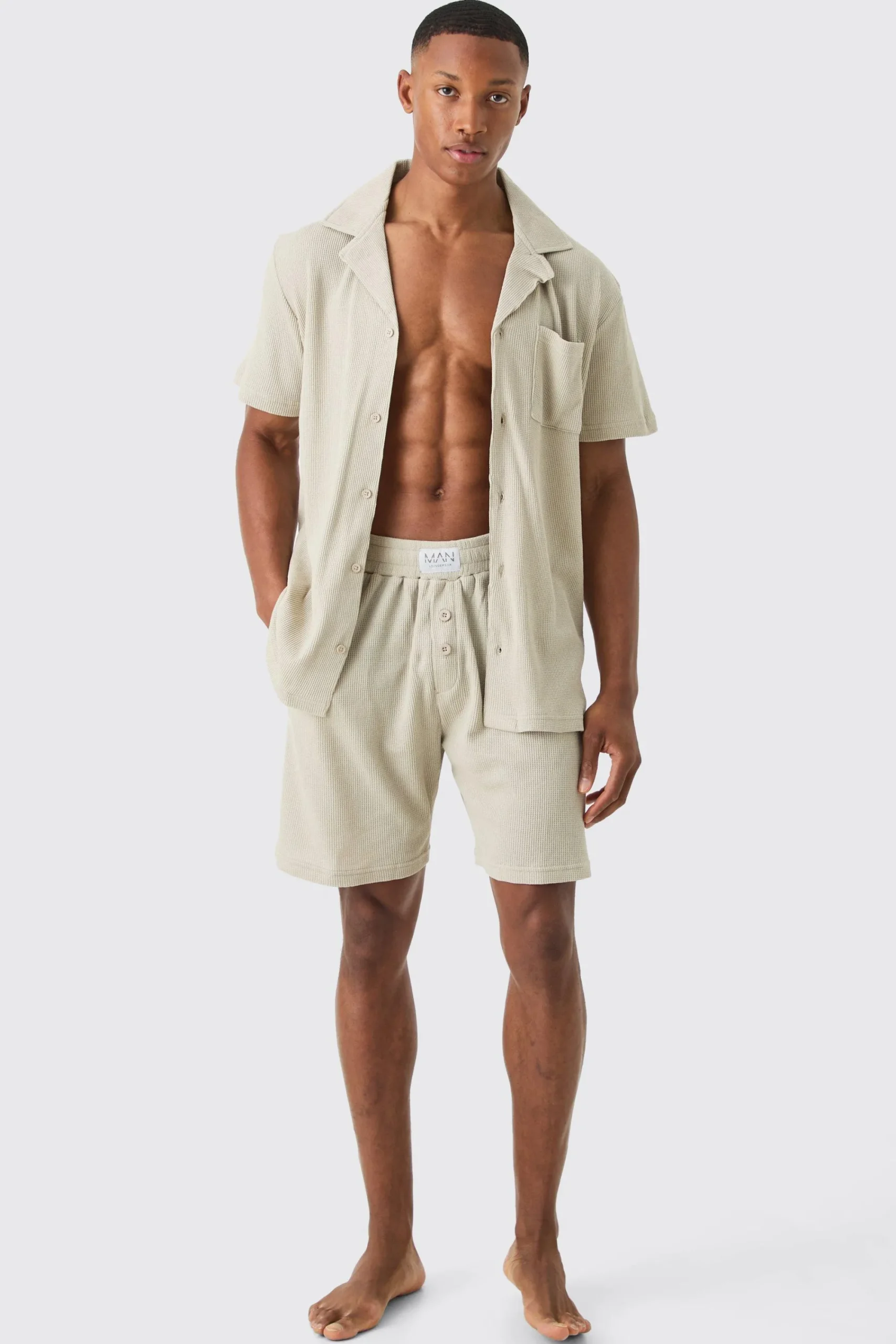 boohooMAN Waffle Lounge Shirt & Short Set In | UK| Loungewear|Sets & Co-Ords