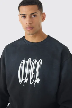boohooMAN Washed Blurred Ofcl Print Sweatshirt | UK| Hoodies & Sweatshirts