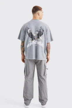 Washed Oversized Extended Neck Eagle Graphic T-shirt | UK^boohooMAN Online