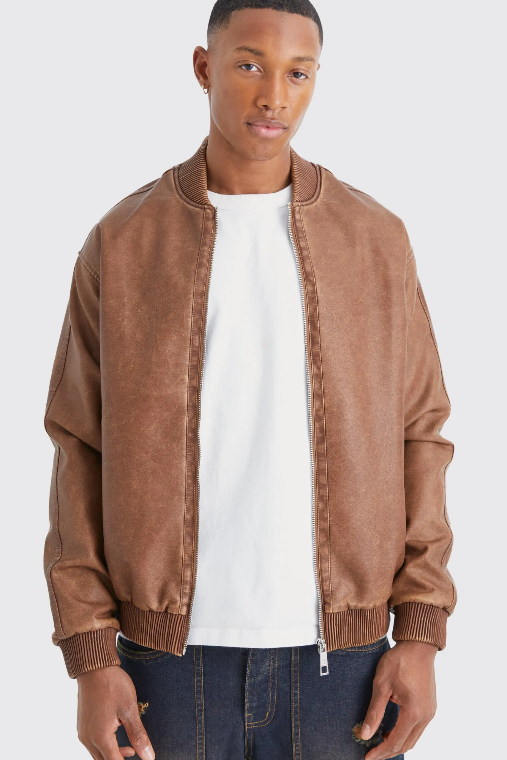 boohooMAN Washed Pu Bomber Jacket | UK| Coats & Jackets