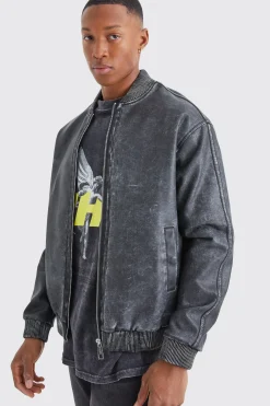 boohooMAN Washed Pu Bomber Jacket | UK| Coats & Jackets