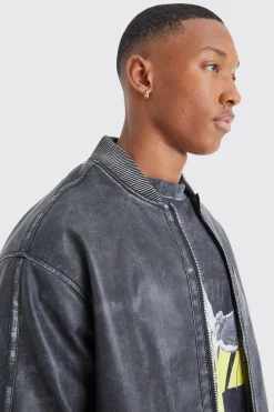 boohooMAN Washed Pu Bomber Jacket | UK| Coats & Jackets