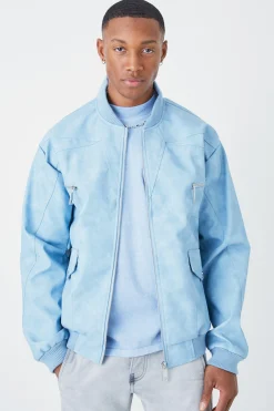 boohooMAN Washed Pu Panel Detail Bomber | UK| Coats & Jackets
