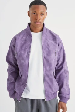 boohooMAN Washed Pu Panel Detail Bomber | UK| Coats & Jackets