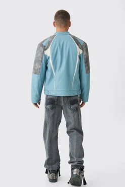 boohooMAN Washed Pu Panel Moto Jacket In | UK| Coats & Jackets