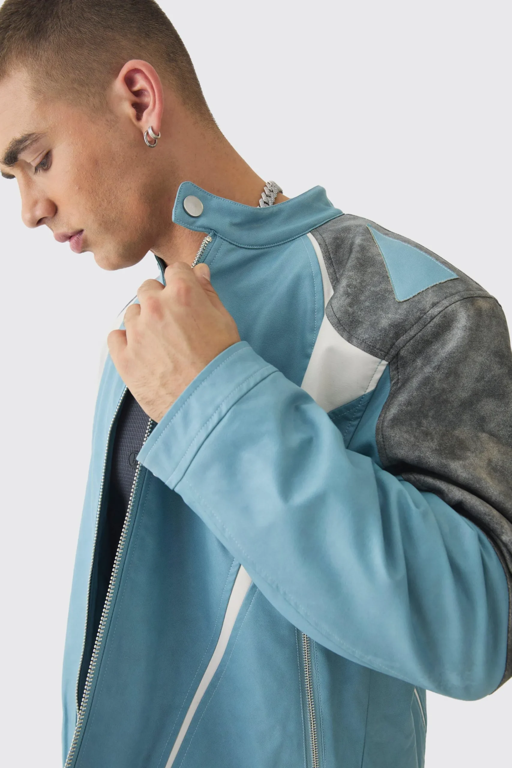 boohooMAN Washed Pu Panel Moto Jacket In | UK| Coats & Jackets