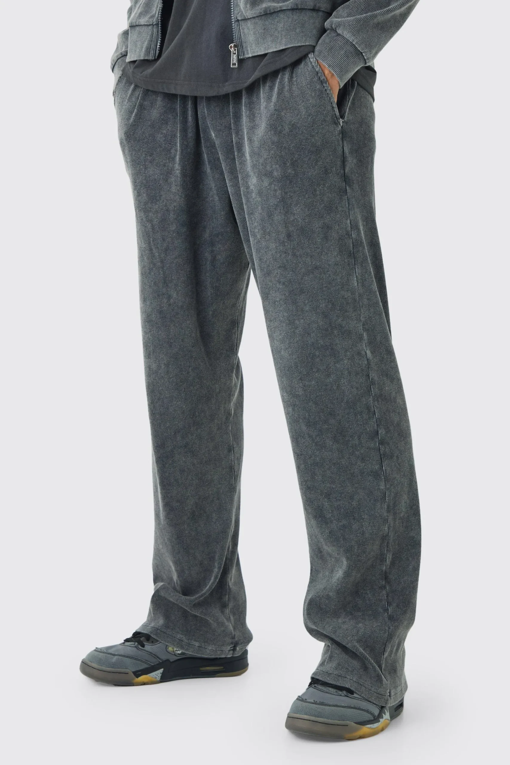 boohooMAN Washed Rib Straight Leg Jogger | UK| Trousers|Joggers