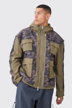 boohooMAN Washed Ripstop Nylon Camo Utility Jacket | UK| Coats & Jackets