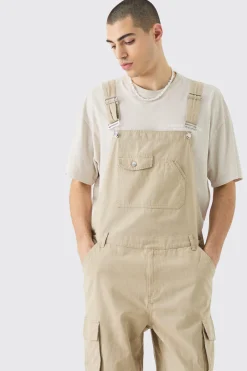 boohooMAN Washed Twill Multi Cargo Pocket Relaxed Fit Dungarees | UK| Trousers|Cargos