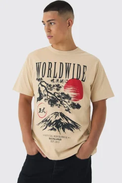 Washed Worldwide Mountain Print T-Shirt | UK^boohooMAN Hot