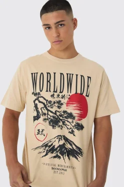 Washed Worldwide Mountain Print T-Shirt | UK^boohooMAN Hot
