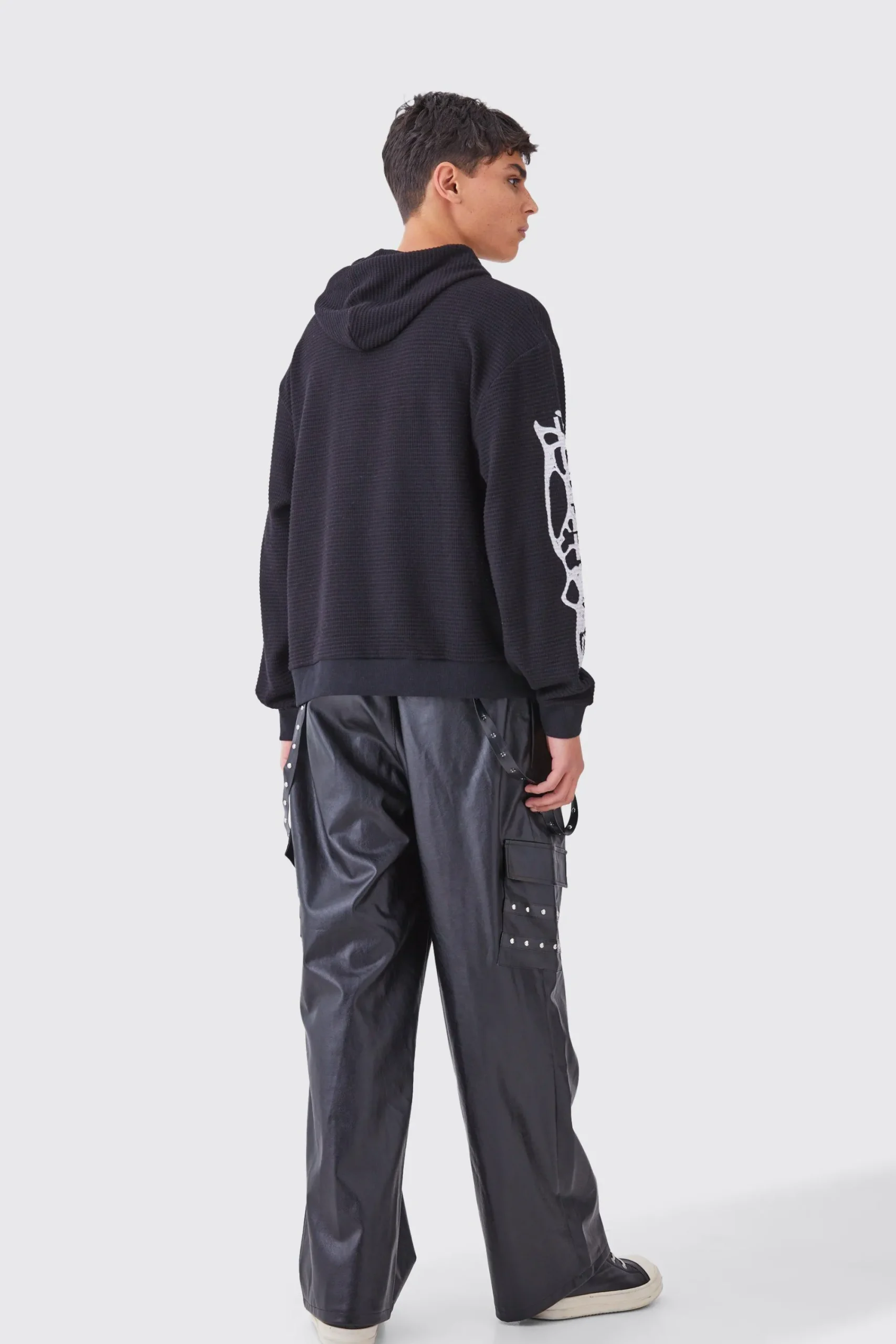 boohooMAN Wide Leg Elasticated Waist Pu Trouser | UK| Trousers