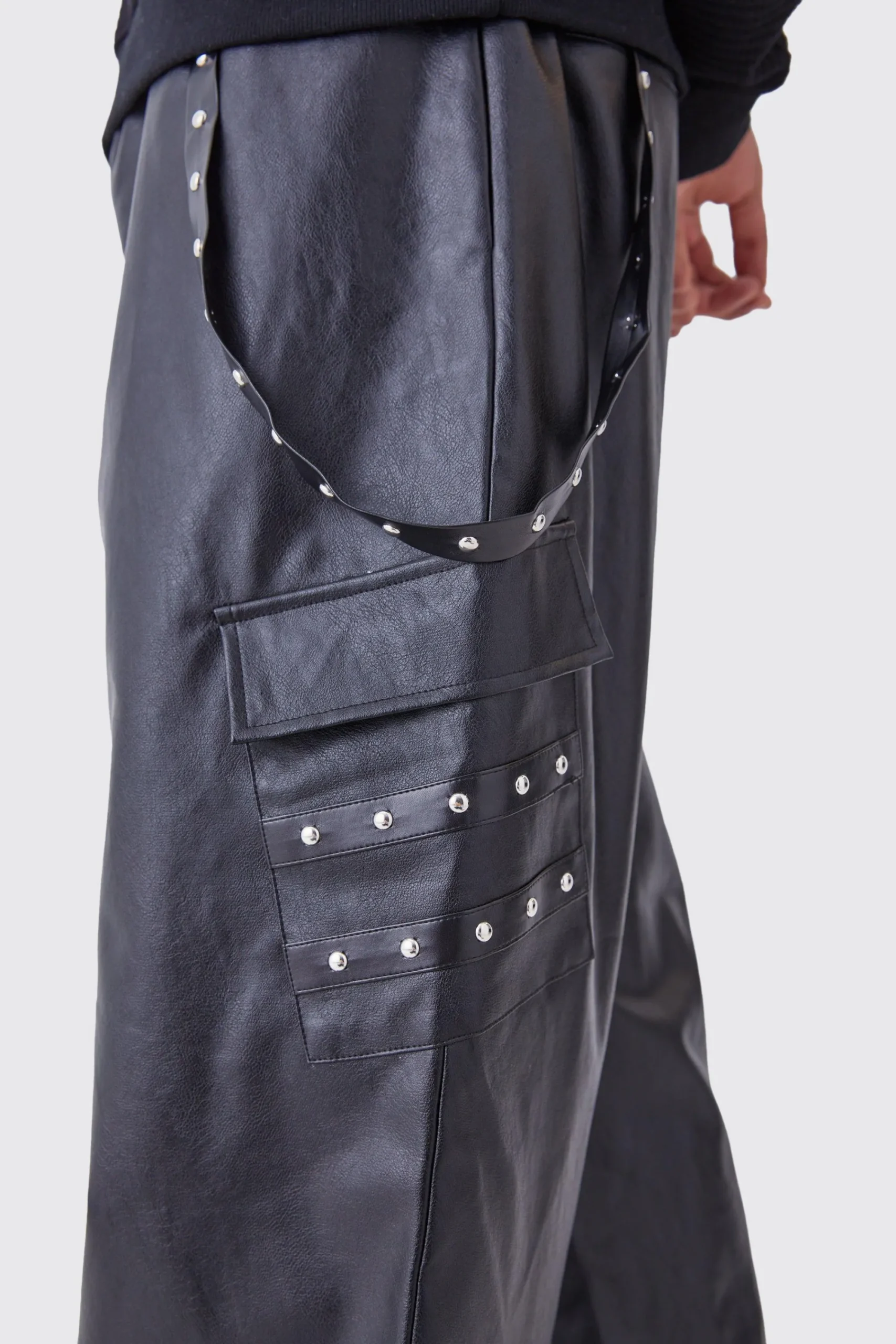 boohooMAN Wide Leg Elasticated Waist Pu Trouser | UK| Trousers