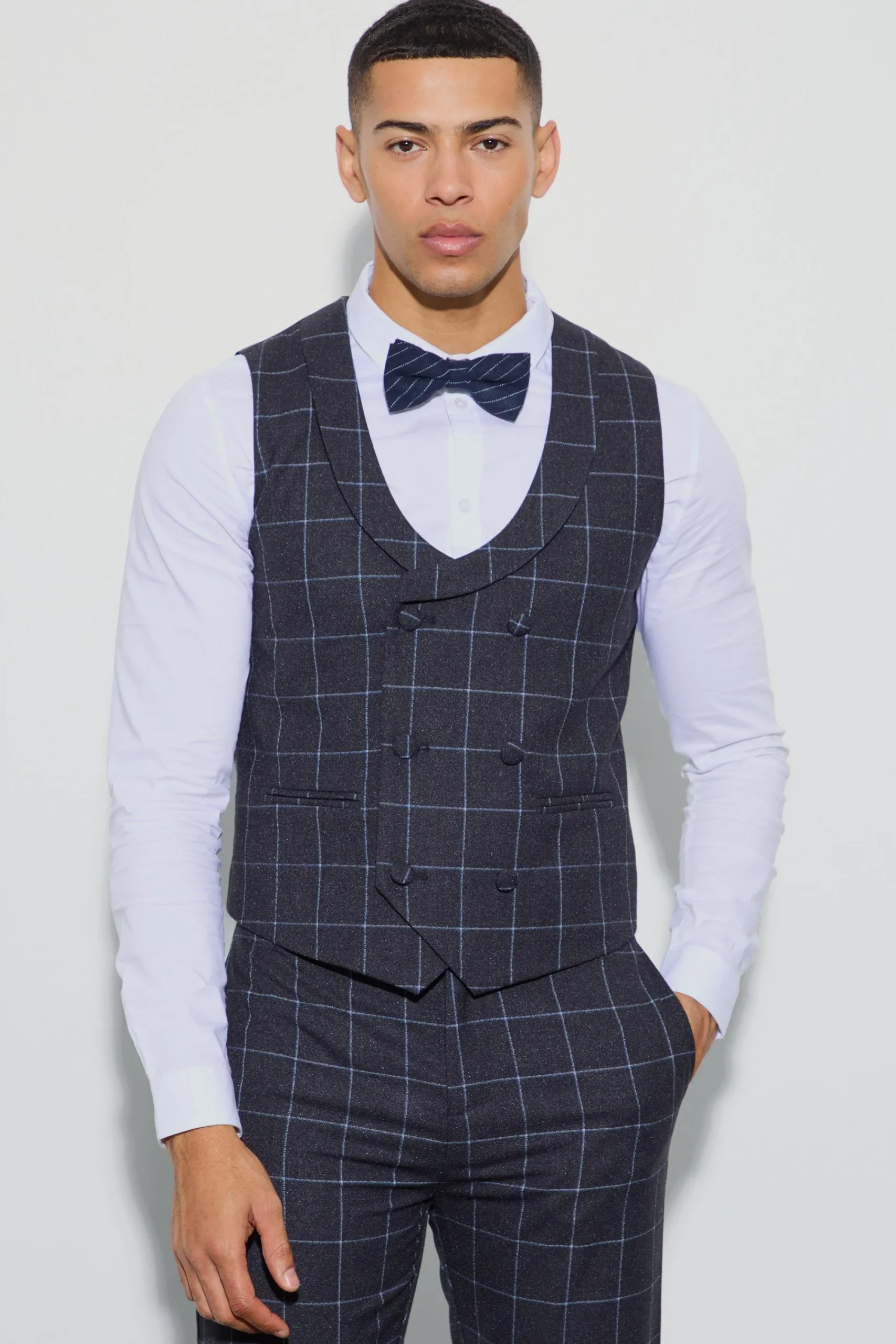 boohooMAN Window Check Double Breasted Waistcoat | UK| Suits & Tailoring