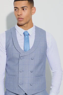 boohooMAN Window Check Double Breasted Waistcoat | UK| Suits & Tailoring