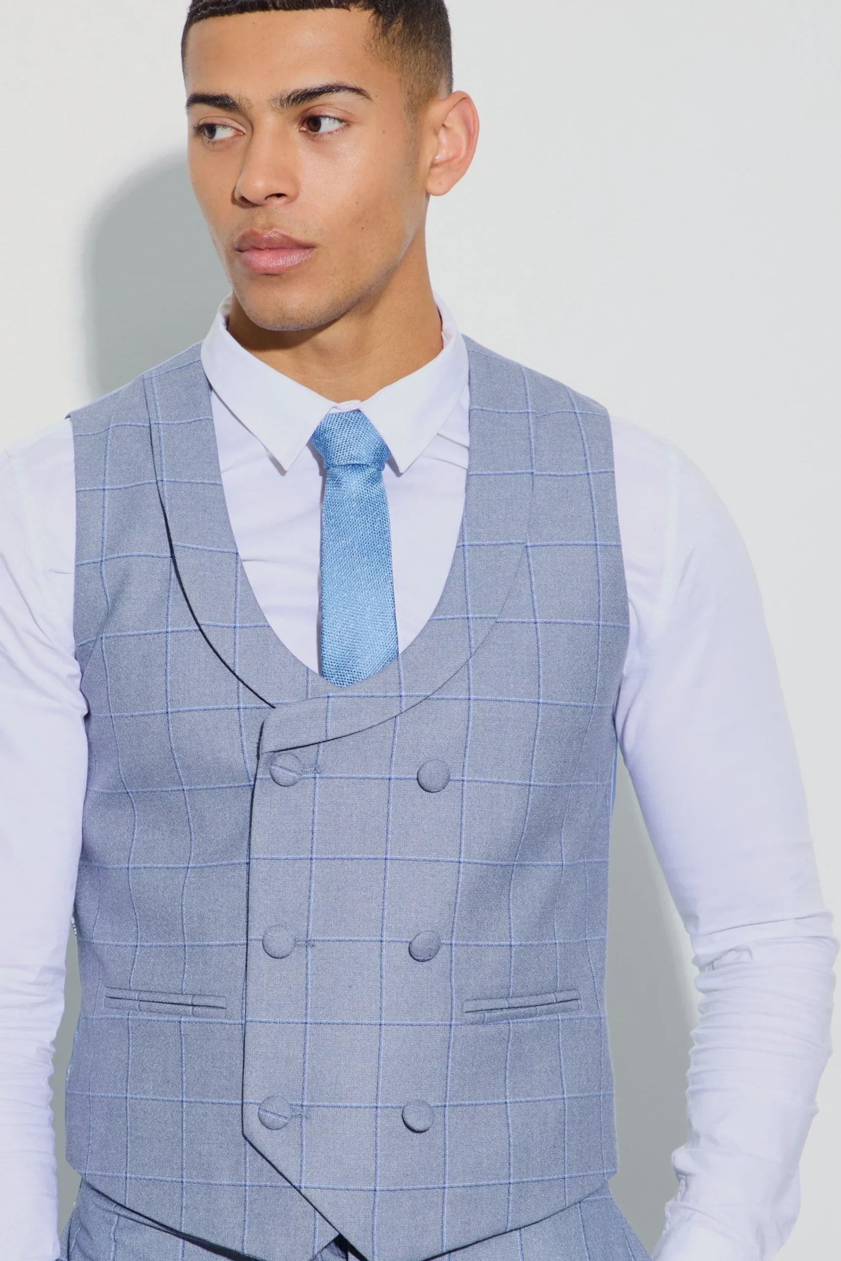 boohooMAN Window Check Double Breasted Waistcoat | UK| Suits & Tailoring