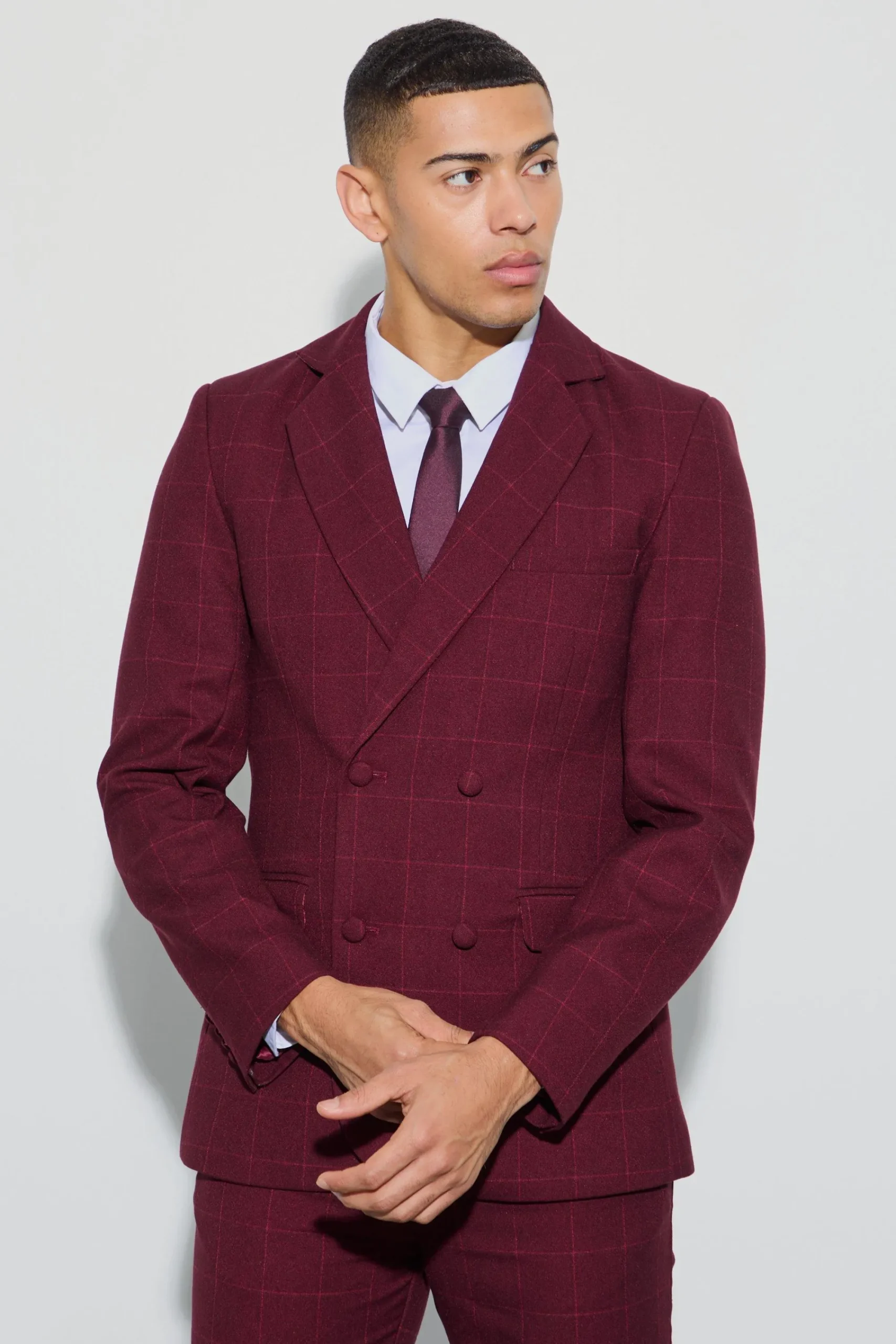 boohooMAN Window Check Double Breasted Slim Fit Blazer | UK| Suits & Tailoring|Sets & Co-Ords