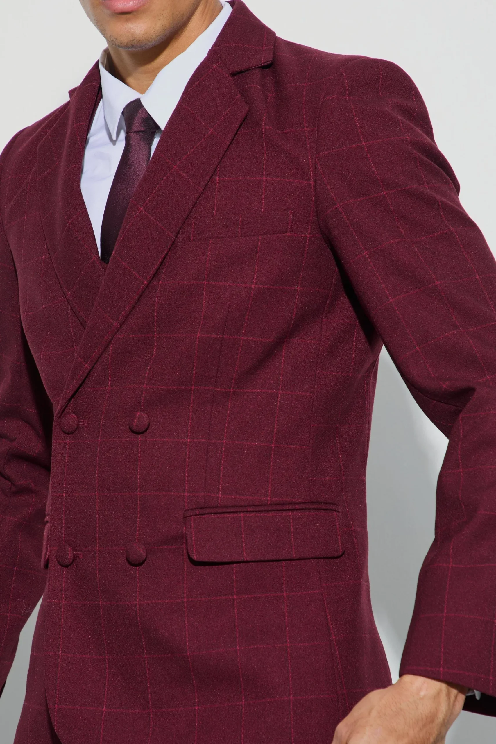boohooMAN Window Check Double Breasted Slim Fit Blazer | UK| Suits & Tailoring|Sets & Co-Ords