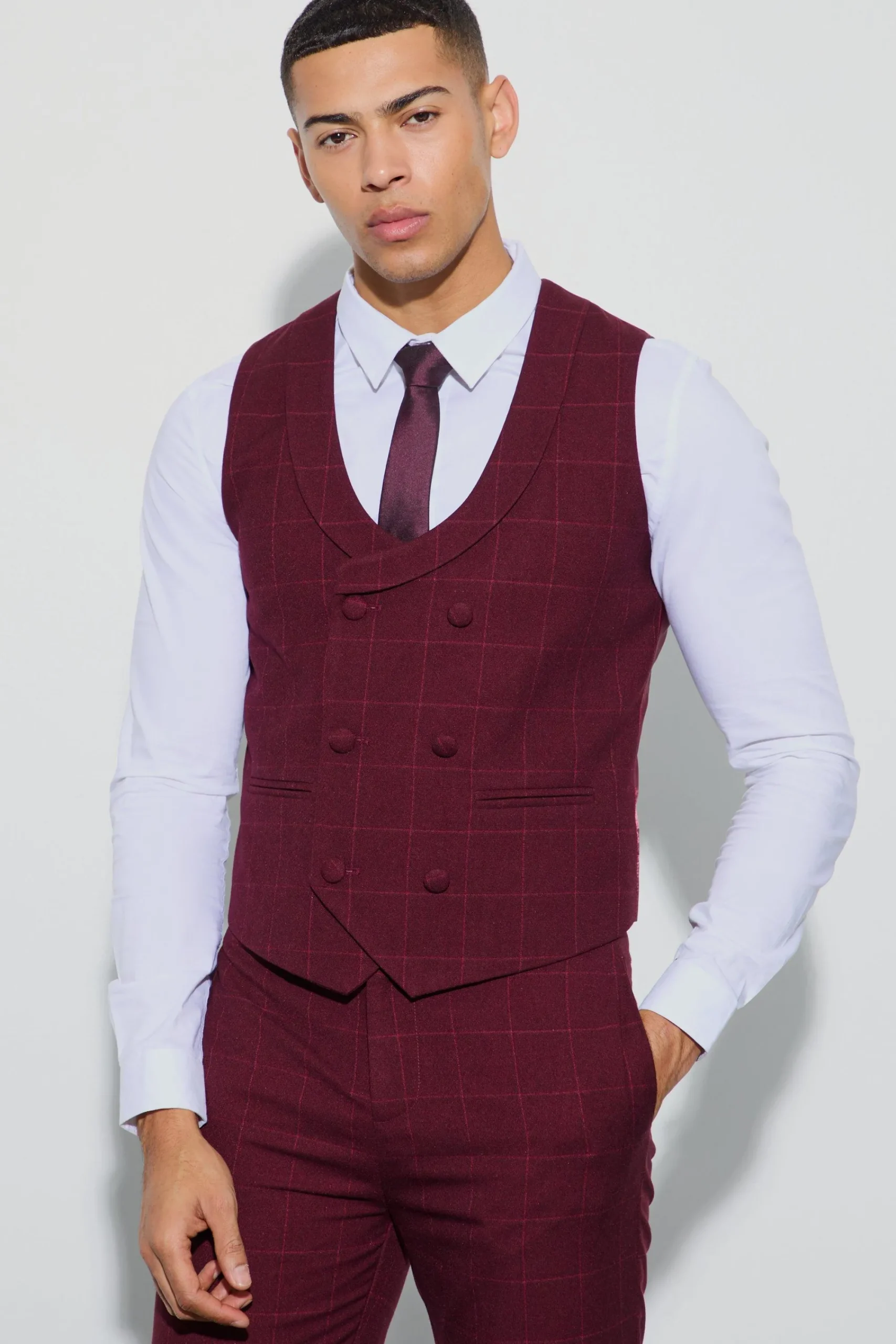 boohooMAN Window Check Double Breasted Waistcoat | UK| Suits & Tailoring|Sets & Co-Ords
