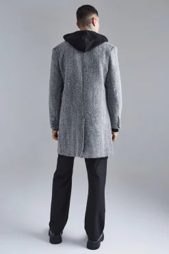 boohooMAN Wool Blend Herringbone Overcoat | UK| Coats & Jackets