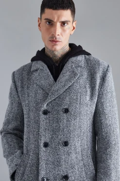 boohooMAN Wool Blend Herringbone Overcoat | UK| Coats & Jackets