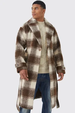 boohooMAN Wool Look Check Belted Overcoat | UK| Coats & Jackets