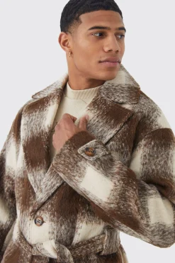boohooMAN Wool Look Check Belted Overcoat | UK| Coats & Jackets