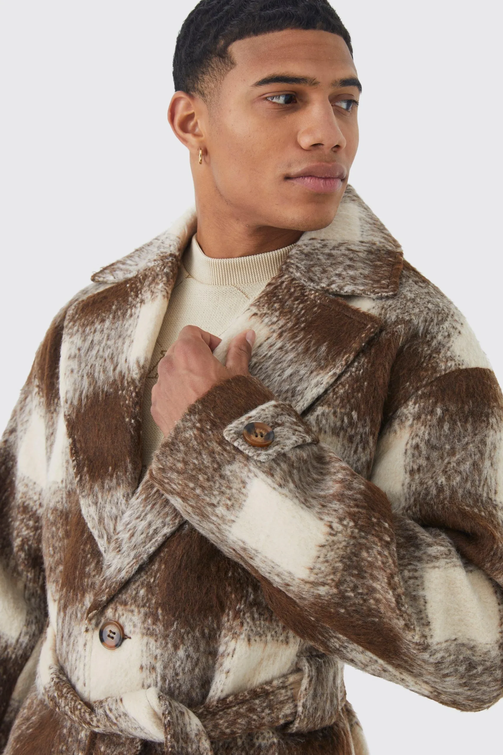 boohooMAN Wool Look Check Belted Overcoat | UK| Coats & Jackets