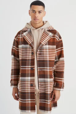 boohooMAN Wool Look Check Single Breasted Overcoat | UK| Coats & Jackets